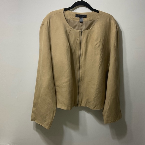 ASHLEY STWART,WOMEN,TAN,ZIP FRONT,SHORT TAILORED,LINEN BLEND JACKET.SIZE-20 - Picture 1 of 10